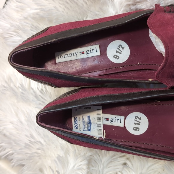 HILFIGER GIRL Burgundy Suede Beaded Loafer Heels 9.5 - Picture 7 of 8